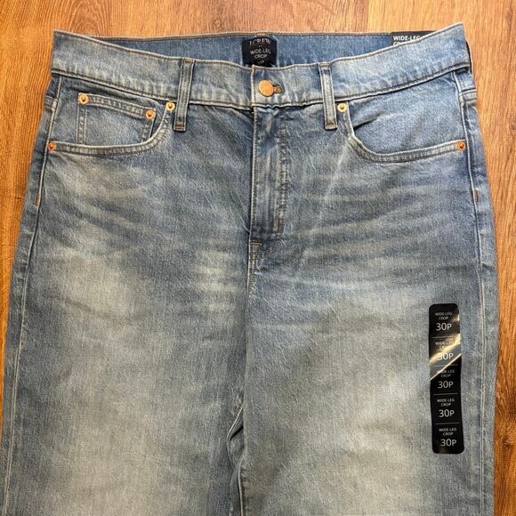 NWT J.Crew Wide Leg Cropped Jean In All Day Stretch Spring Storm Wash Size 30P - Picture 4 of 8